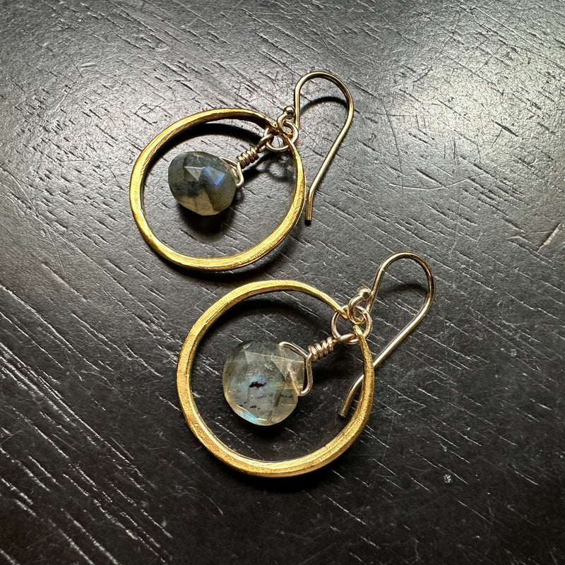 Dewdrop Labradorite Earrings in Tiny Gold Hoops