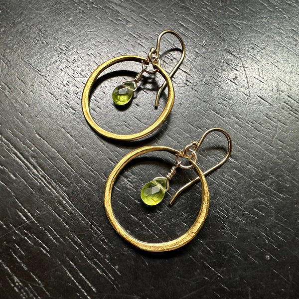 Tiny Gold Hoops with Peridot