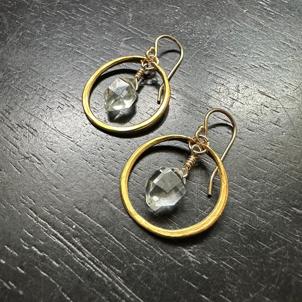 Herkimer Diamond Earrings in Tiny Gold Hoops