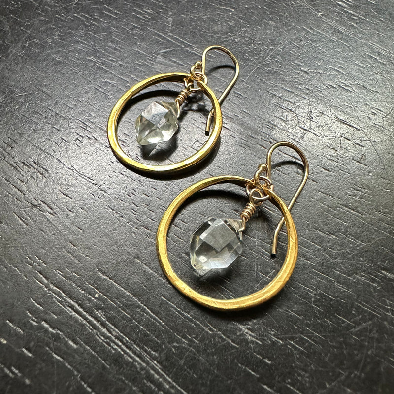 Herkimer Diamond Earrings in Tiny Gold Hoops