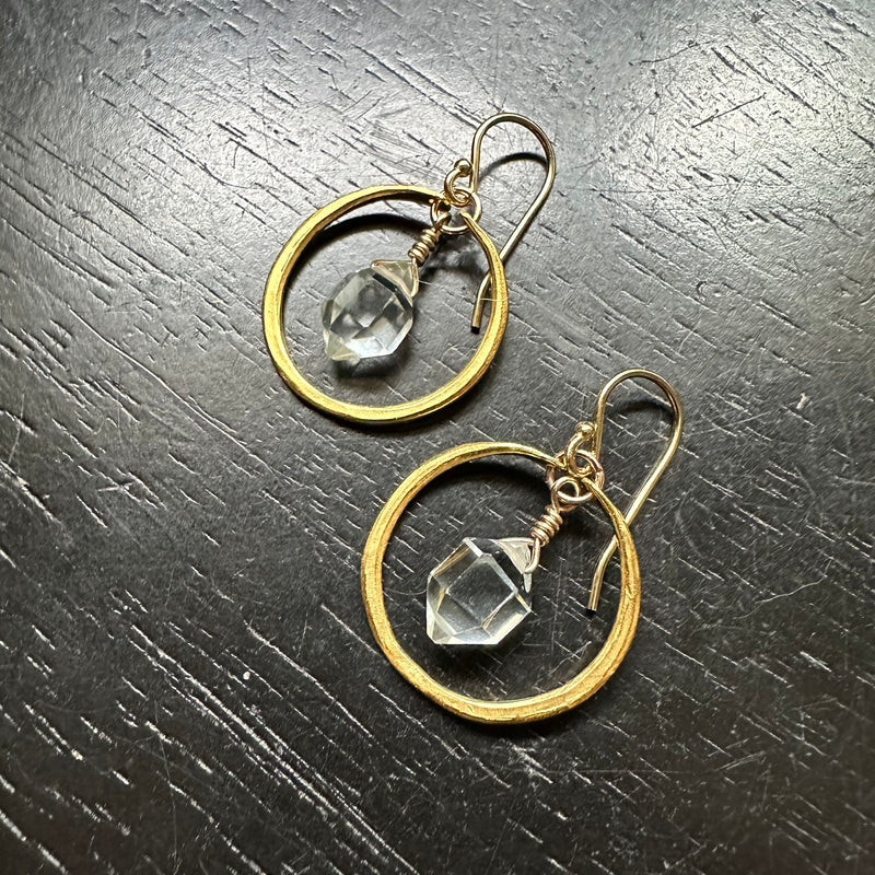 Herkimer Diamond Earrings in Tiny Gold Hoops