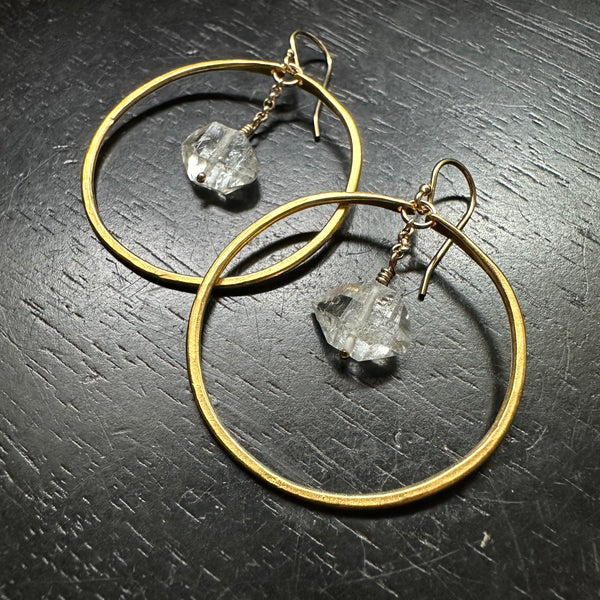 Raw Herkimer Diamonds in Medium Gold Hoops