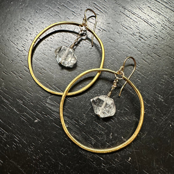 Raw Herkimer Diamonds in Medium Gold Hoops