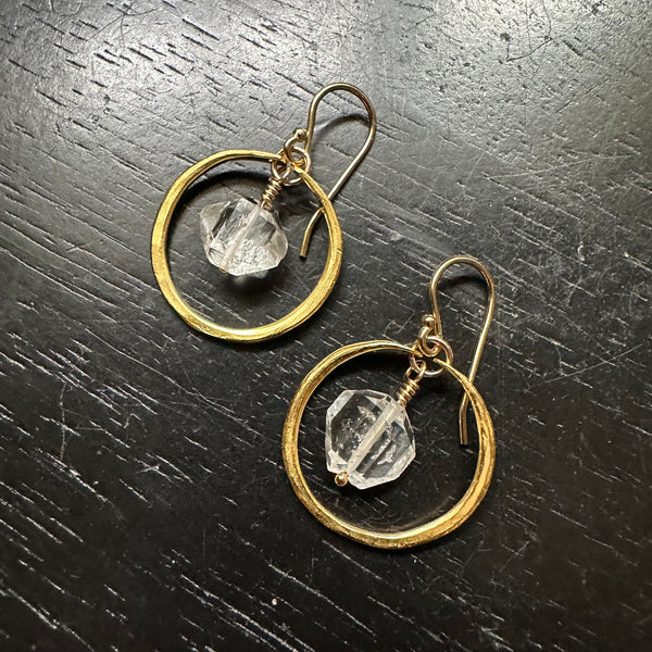 Raw Herkimer Diamonds in Tiny Gold Hoops