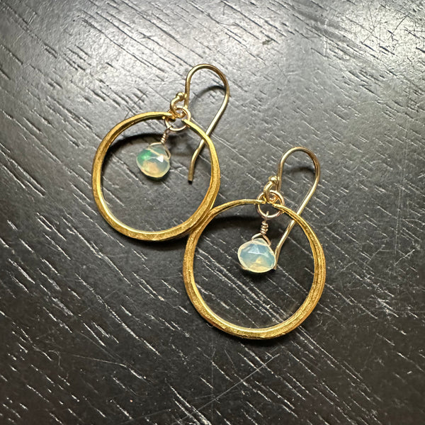 Tiny Gold Hoops with Teardrop Opals