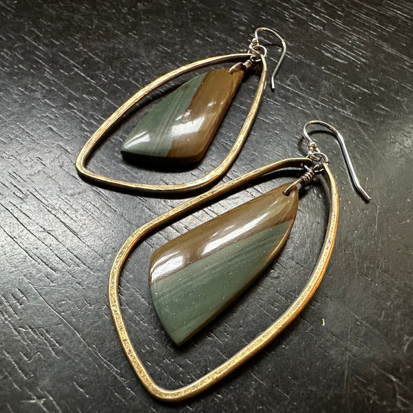 #1 NEW Polychrome Jasper Bookmatched Stones, Medium BRASS Contoured "Wings"! OOAK #1