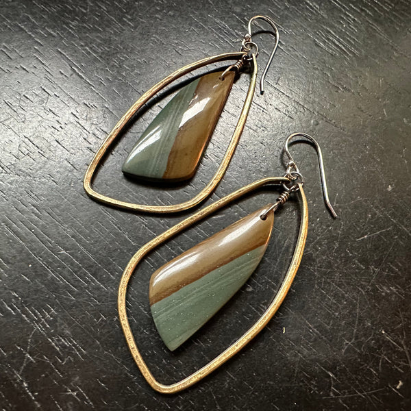 #1 NEW Polychrome Jasper Bookmatched Stones, Medium BRASS Contoured "Wings"! OOAK #1