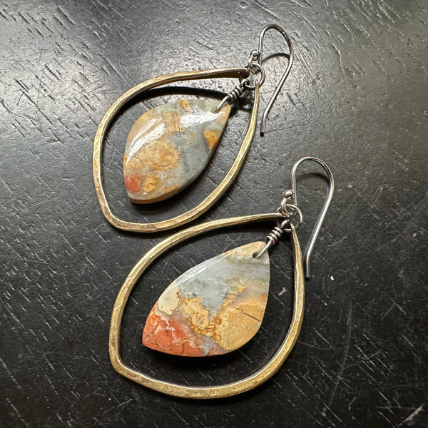 #2 Bookmatched Maligano Jaspers in Small Brass Hoop "Wings", OOAK #2