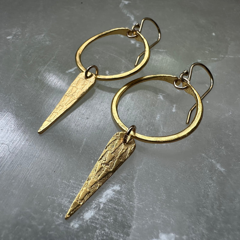 SPEARRINGS! TINY 24K Gold VERMEIL Textured spears & Hoops