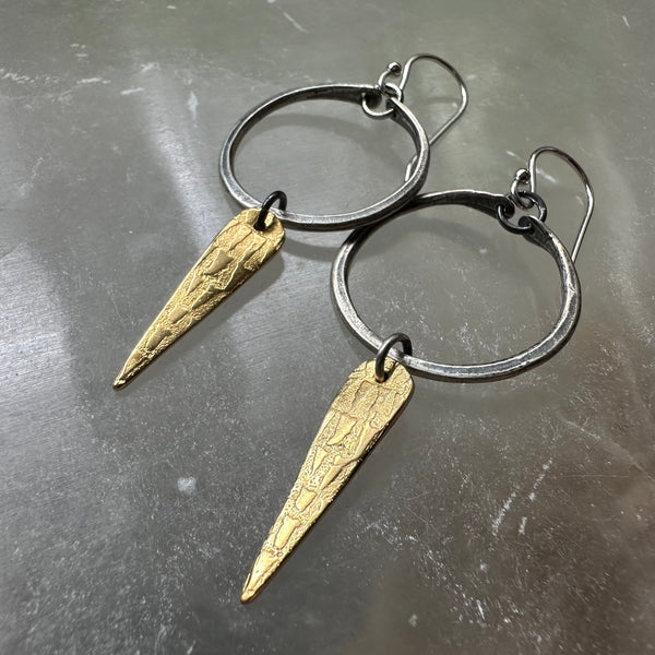 SPEARRINGS! 24K Gold textured spears and Sterling Silver Hoops- 3 sizes