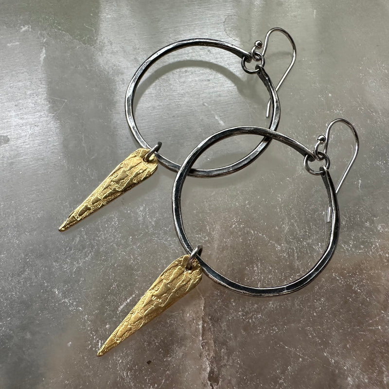 SPEARRINGS! 24K Gold textured spears and Sterling Silver Hoops- 3 sizes