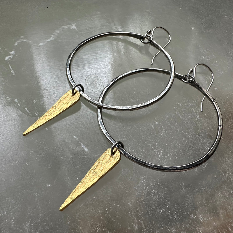 SPEARRINGS! 24K Gold textured spears and Sterling Silver Hoops- 3 sizes