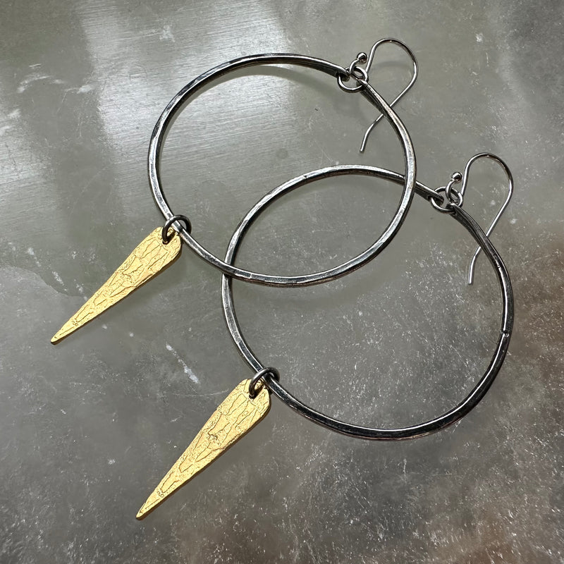 SPEARRINGS! 24K Gold textured spears and Sterling Silver Hoops- 3 sizes