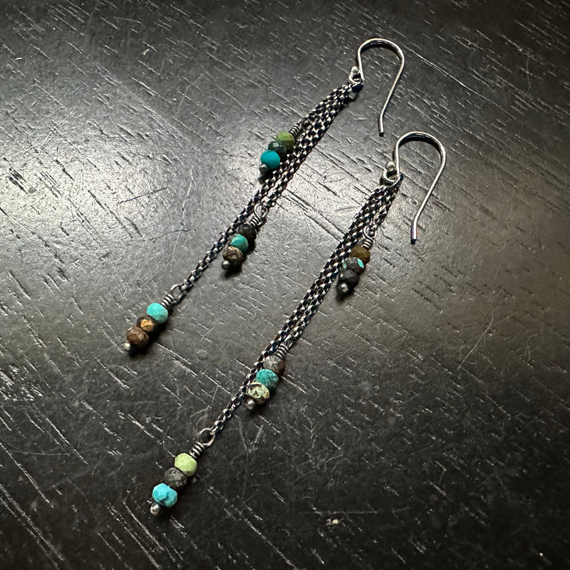 Faceted TURQUOISE Dew Drop Earrings (DECEMBER BIRTHSTONE) Sterling Silver chains