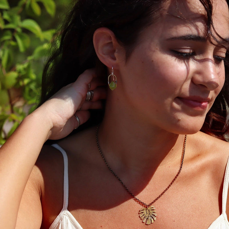 Tiny Brass Taliswoman Earrings with Raw Peridots