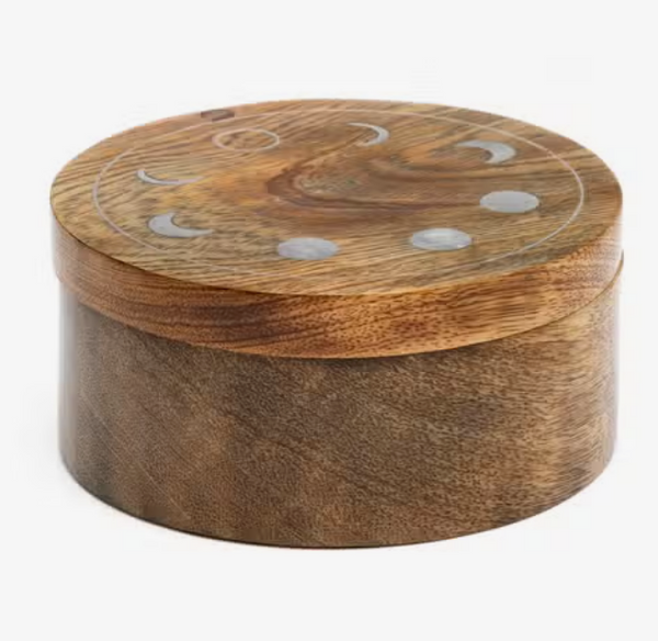 Wooden Moon Phase Pivoting-Lid Jewelry Box