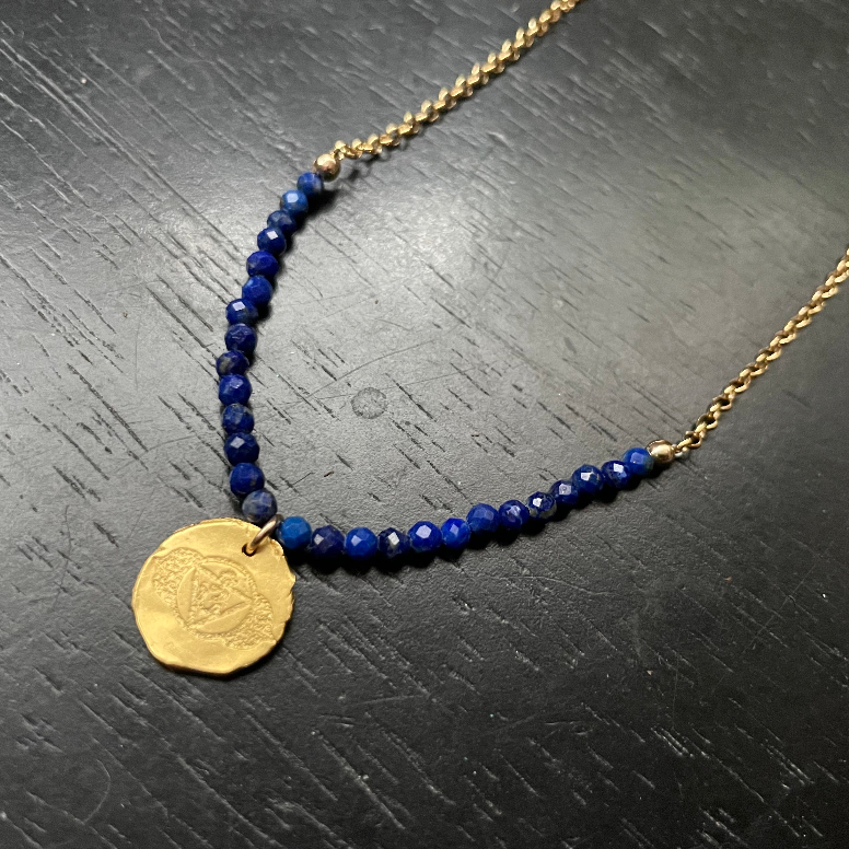 Chakra Kahn: Gold Chakra Necklace with Crystal Strand