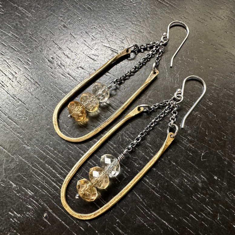 Small Brass Hestia Earrings with Your Choice of Crystal