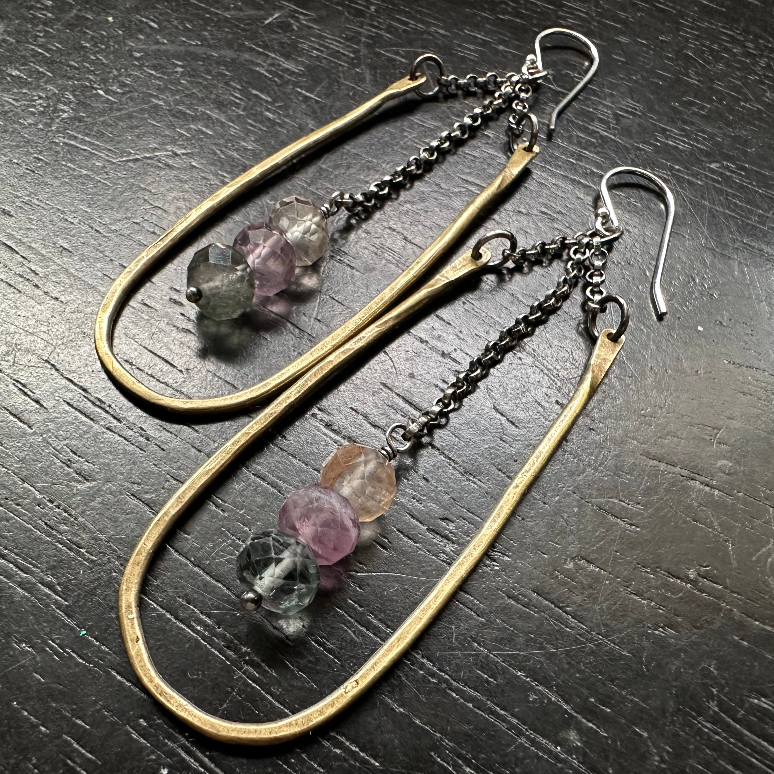 Medium Brass Hestia Earrings with Your Choice of Crystal