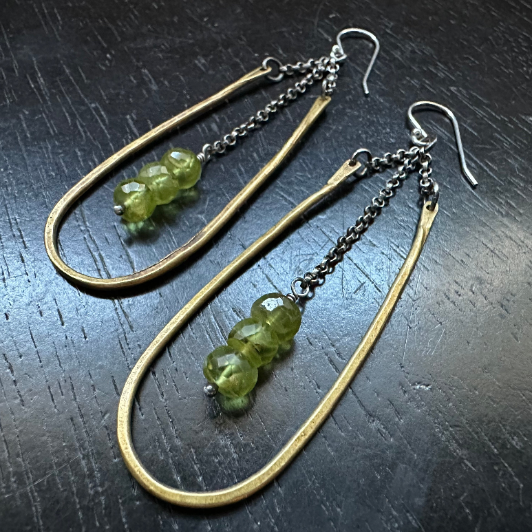 Medium Brass Hestia Earrings with Your Choice of Crystal