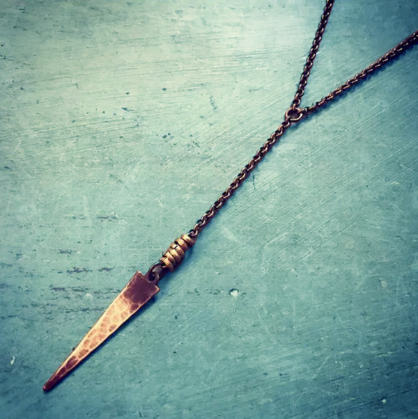 Long Brass Spear Y Necklace