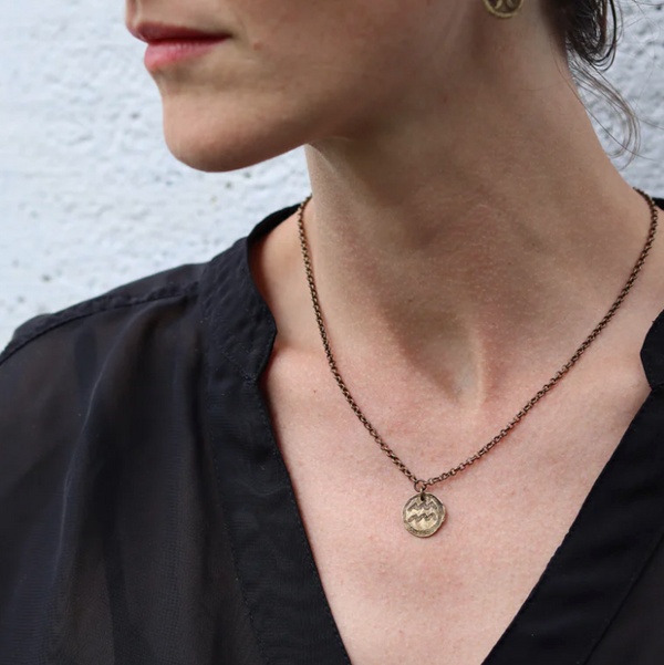 Brass Zodiac Medallion Necklace
