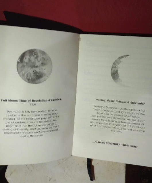 Large Moon Phase Daily Hardcover Journal, gold leaf Gilt edge, 5.5"x 8.5"