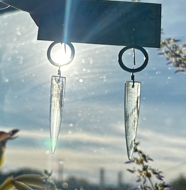 NEW! #3 RARE Bookmatched LEMURIAN AQUATINE BLUE Spear dangles, Silver Forged Rings OOAK #3