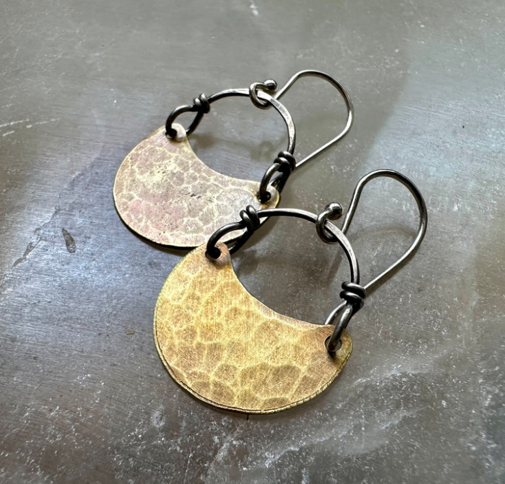 PRIVATE LISTING FOR CHRISTINE O: Make a match for Small Silver Hoop Earrings with Heishi + Tiny Brass Crescent