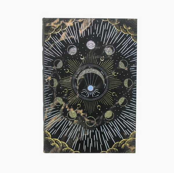 Large Moon Phase Daily Hardcover Journal, gold leaf Gilt edge, 5.5"x 8.5"