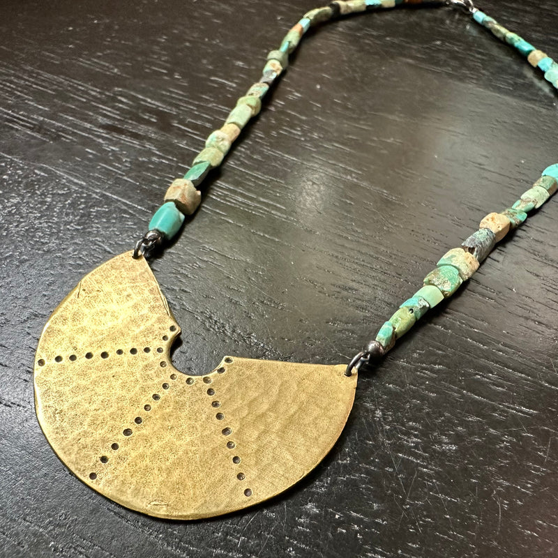 Stippled Collar in Brass on Afghani Turquoise Strand