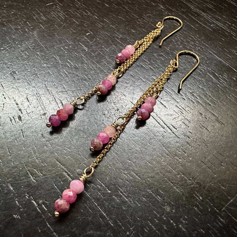 NEW! Faceted RUBY Clusters Dew Drop Earrings 14K GOLD chains