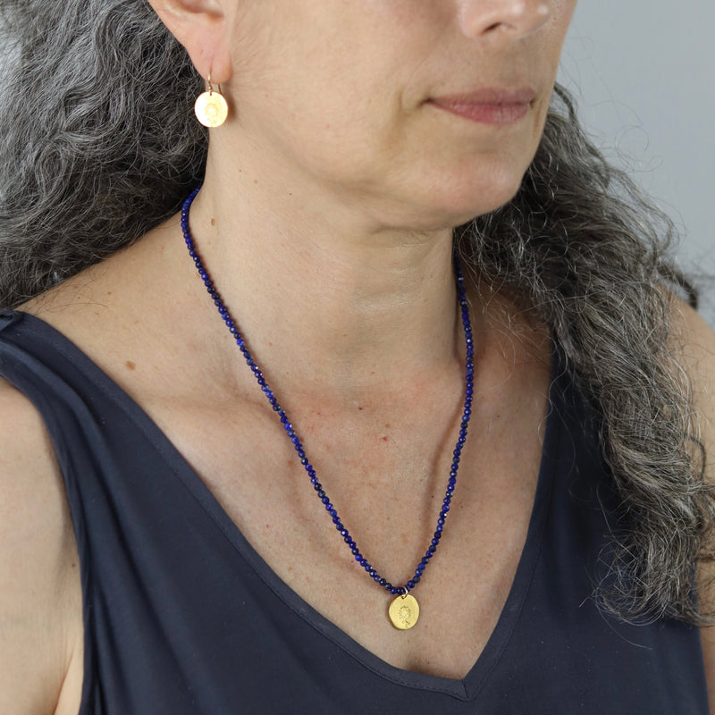 PRIVATE LISTING FOR SHARON: Restring Gold Sunflower Pendant on Lapis