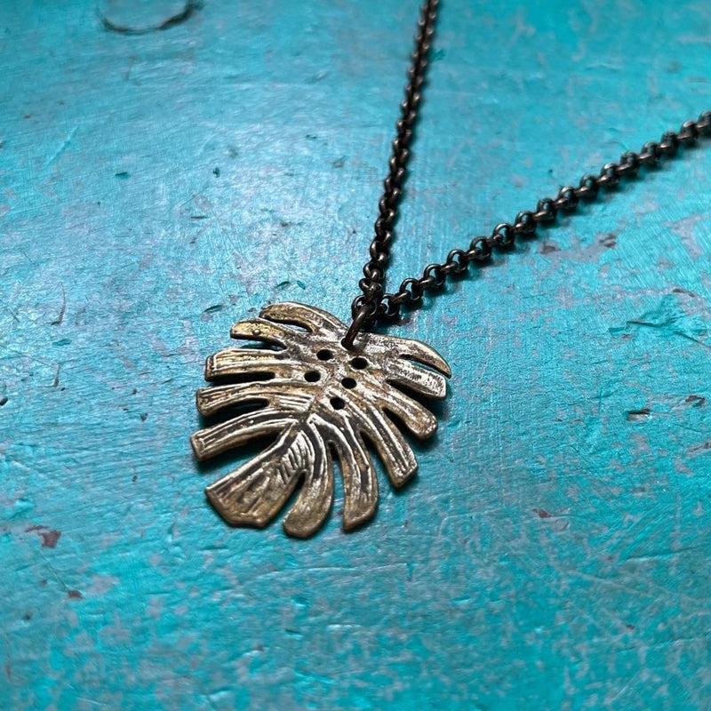 Tiny Monstera Leaf Necklace