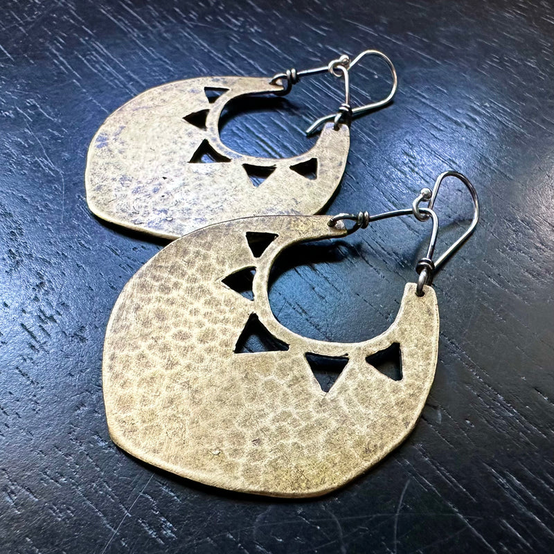 Sun Shield Earrings - Brass