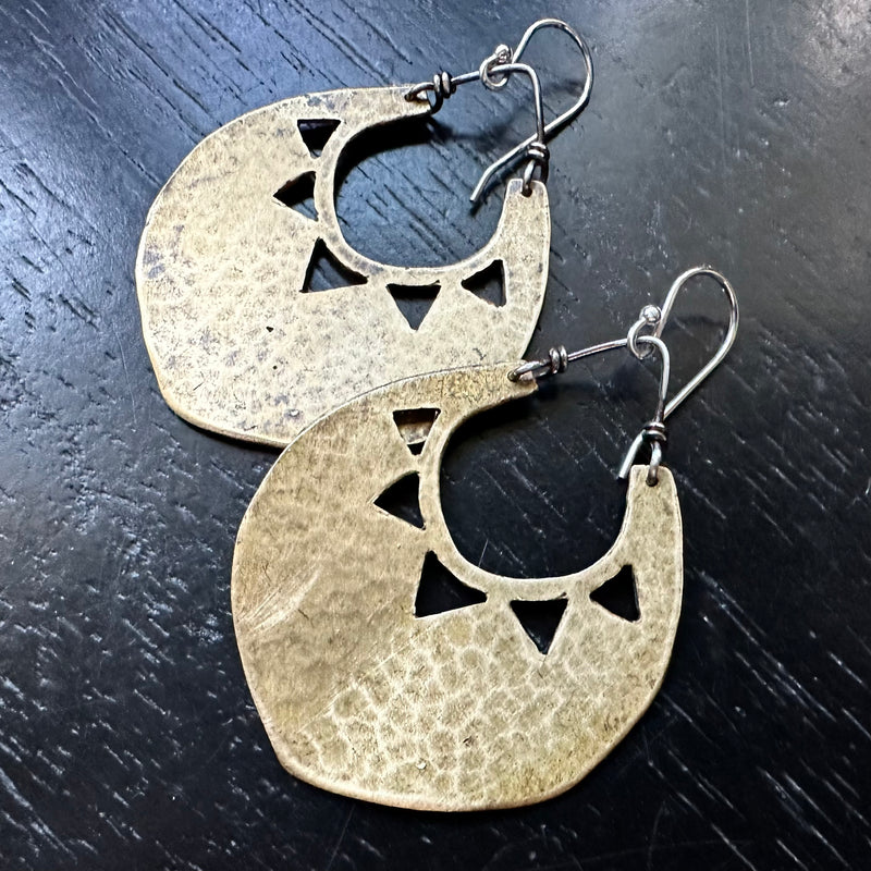 Sun Shield Earrings - Brass