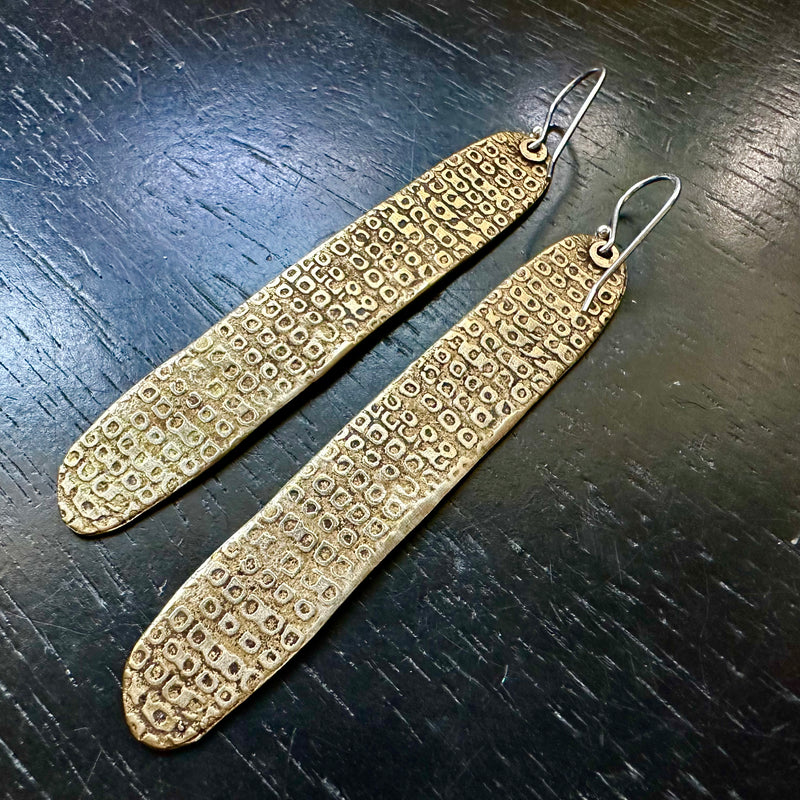 Long Relic Earrings - Brass