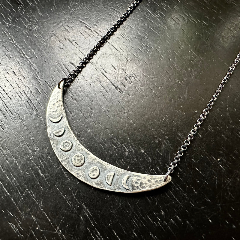Moon Phase Crescent Pendant: Silver