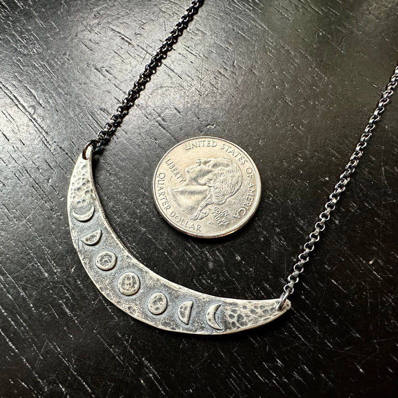 Moon Phase Crescent Pendant: Silver