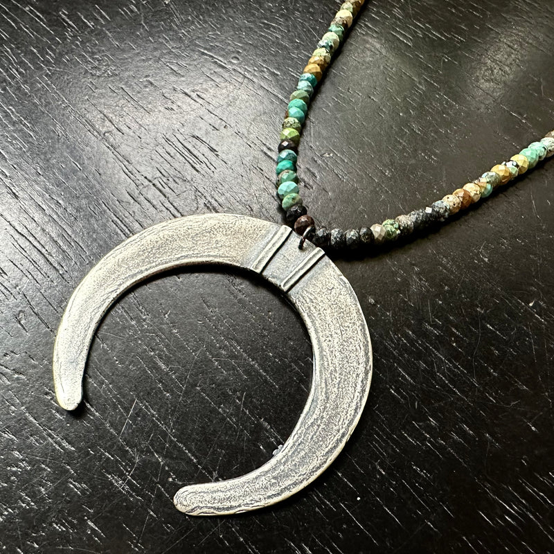 Moon Tusk Pendant - Sterling Silver on Dragon Skin Turquoise