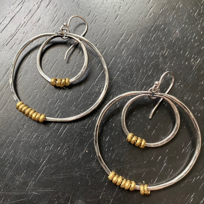 Medium Double Silver Hoop Earrings