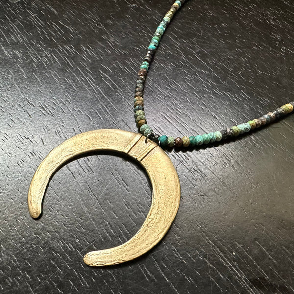 Moon Tusk Pendant - Brass on Dragon Skin Turquoise