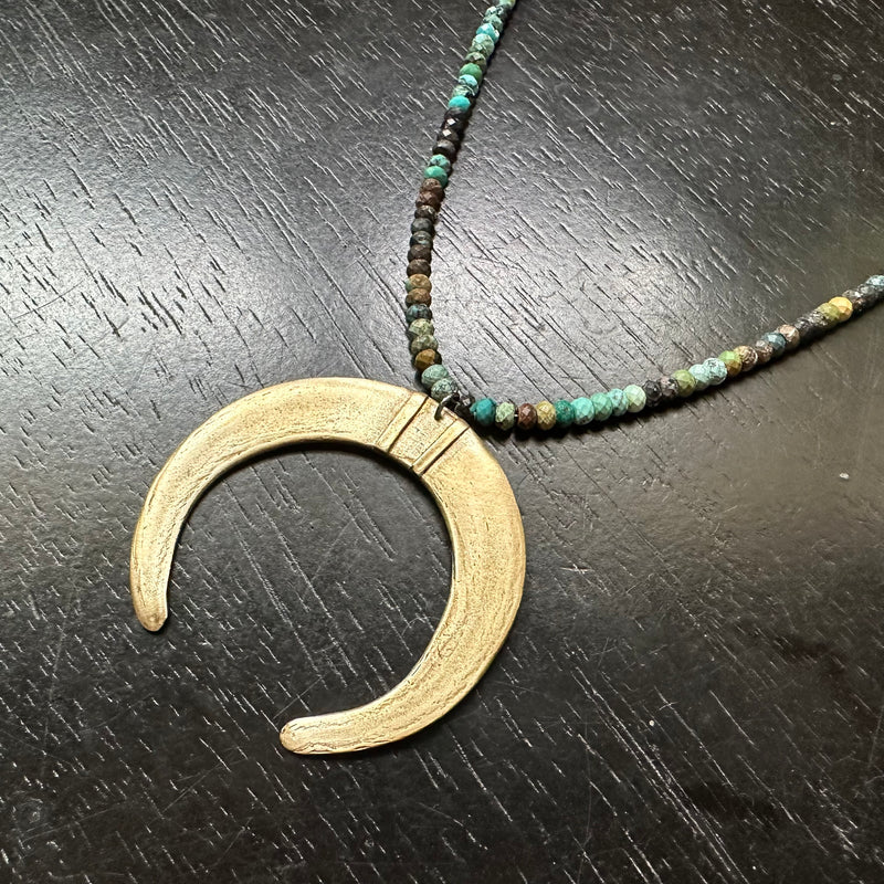 Moon Tusk Pendant - Brass on Dragon Skin Turquoise