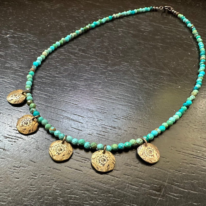 Rage Against the Dying of the Light Brass and Turquoise Colar