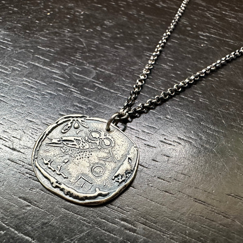 Athena's Owl Coin Pendant: Silver