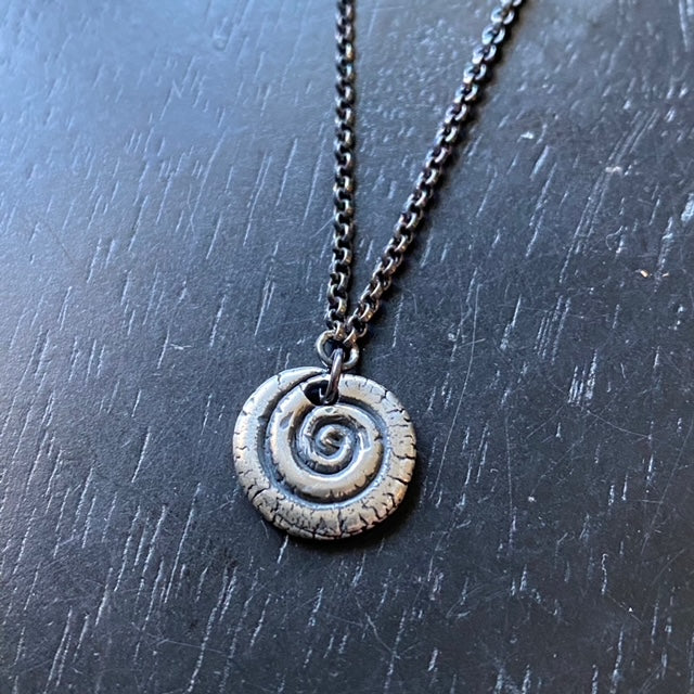 Small SILVER Carved Spiral on Sterling Silver Necklace