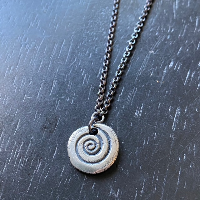 Small SILVER Carved Spiral on Sterling Silver Necklace