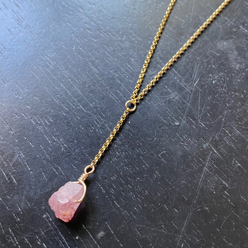 Raw Strawberry Quartz Gold Necklace - OOAK