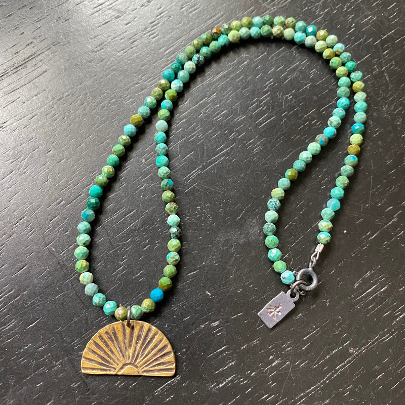 BRASS Sunburst with Turquoise Beads