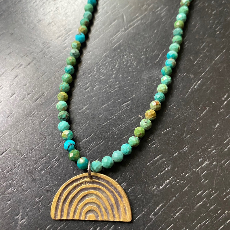 BRASS Rainbow with Turquoise Beads (Tight-bow version)